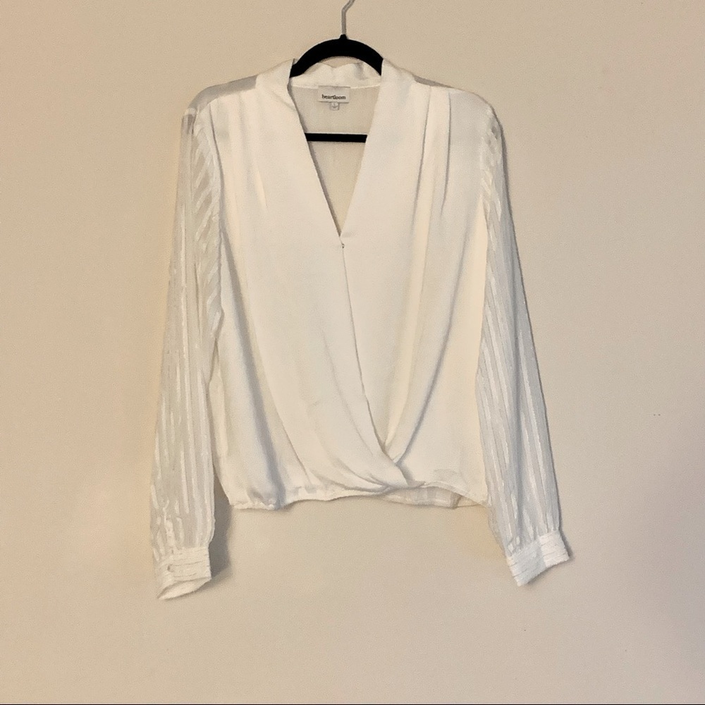Heartloom Cross Front Sheer Long Sleeve V Neck Blouse